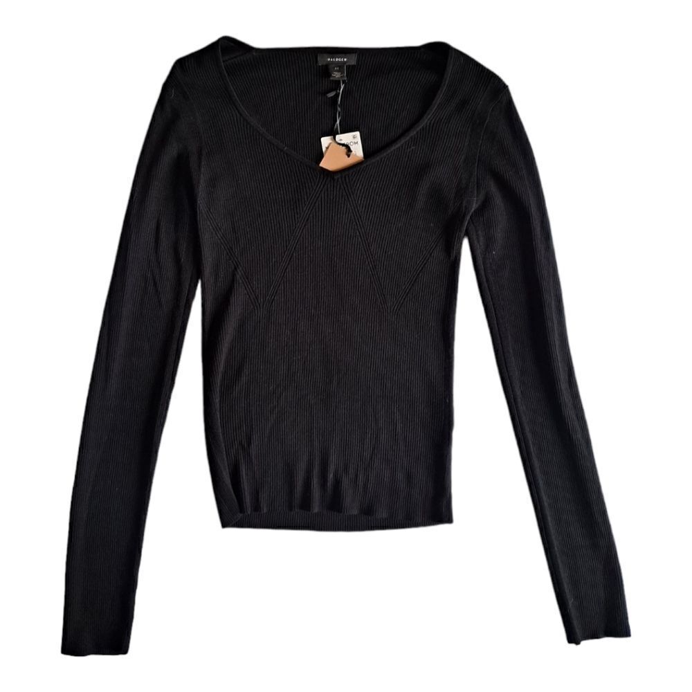 Halogen Lightweight Long Sleeve Ribbed Sweater Black XSmall